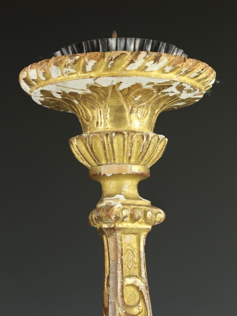 Antique Italian Altar Candlestick – Hand Carved Wood With Gilt And Gesso photo Home Decor