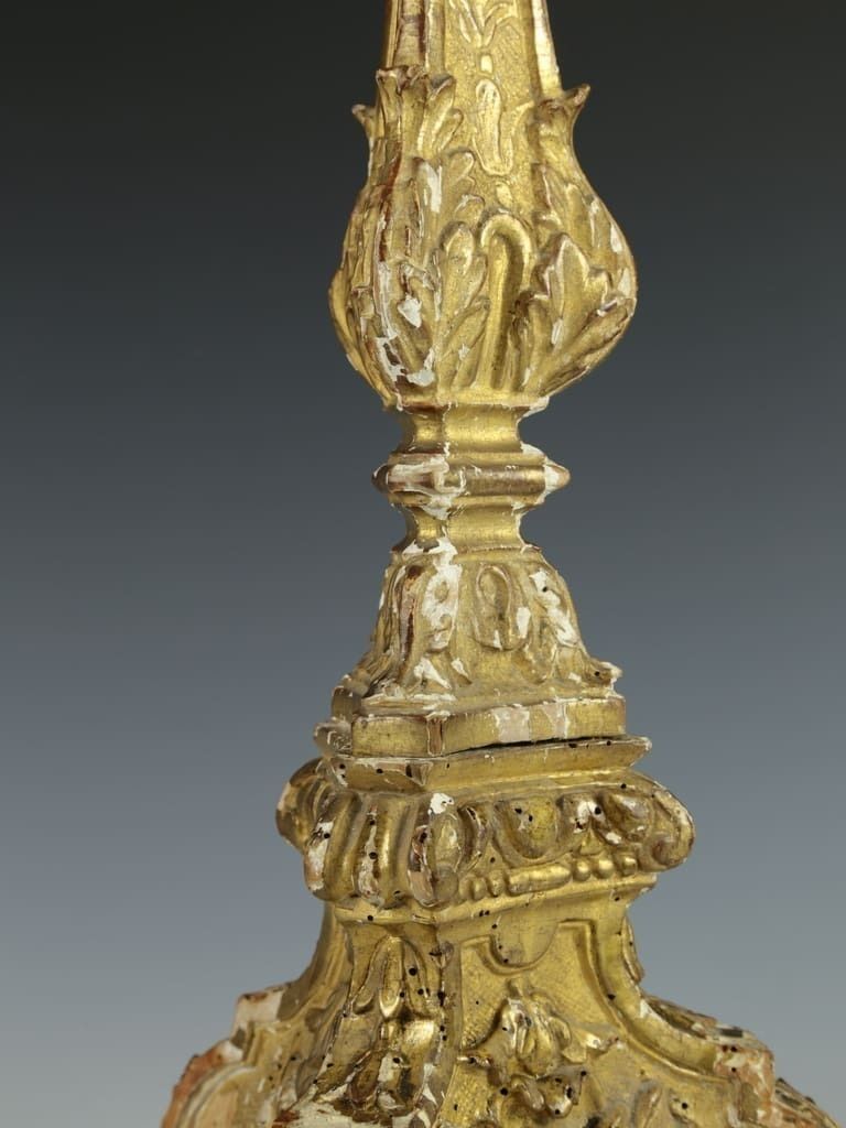 Antique Italian Altar Candlestick – Hand Carved Wood With Gilt And Gesso photo vinterior