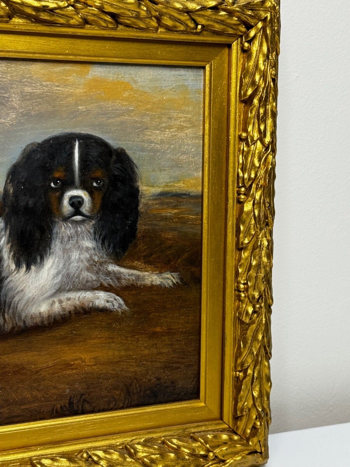 19e-eeuws olieverfschilderij, dierenportret van King Charles Spaniëls photo for sale