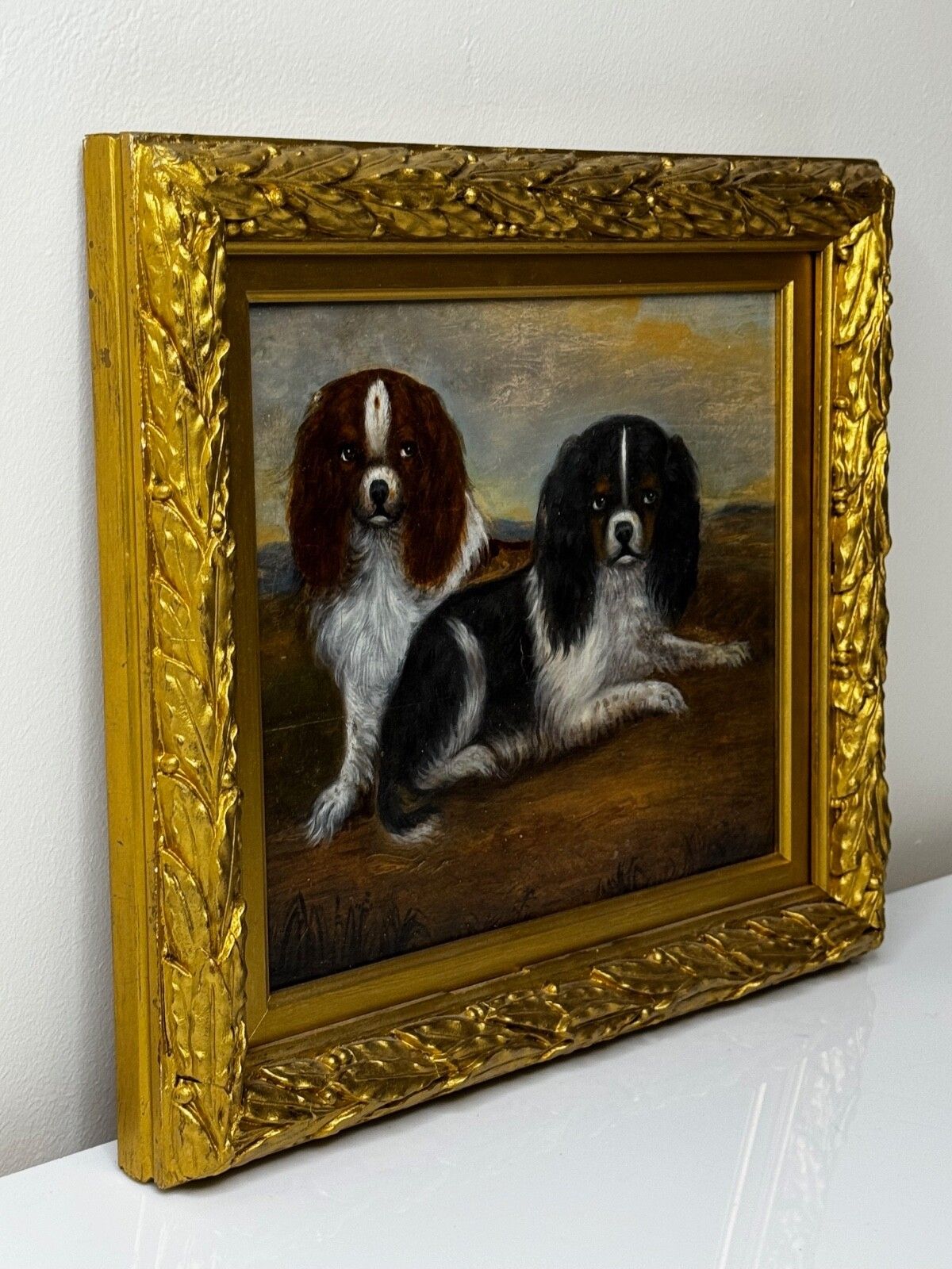19e-eeuws olieverfschilderij, dierenportret van King Charles Spaniëls photo buy