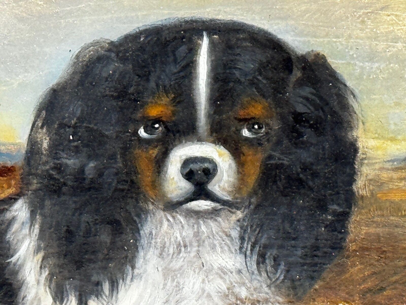 photo vinterior 19e-eeuws olieverfschilderij, dierenportret van King Charles Spaniëls