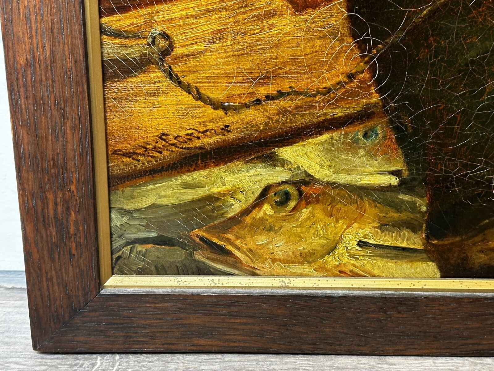 19th Century Marine Oil Painting Portrait Cornish Fisherman Hooked Catch By Richard Harry Carter photo vintage