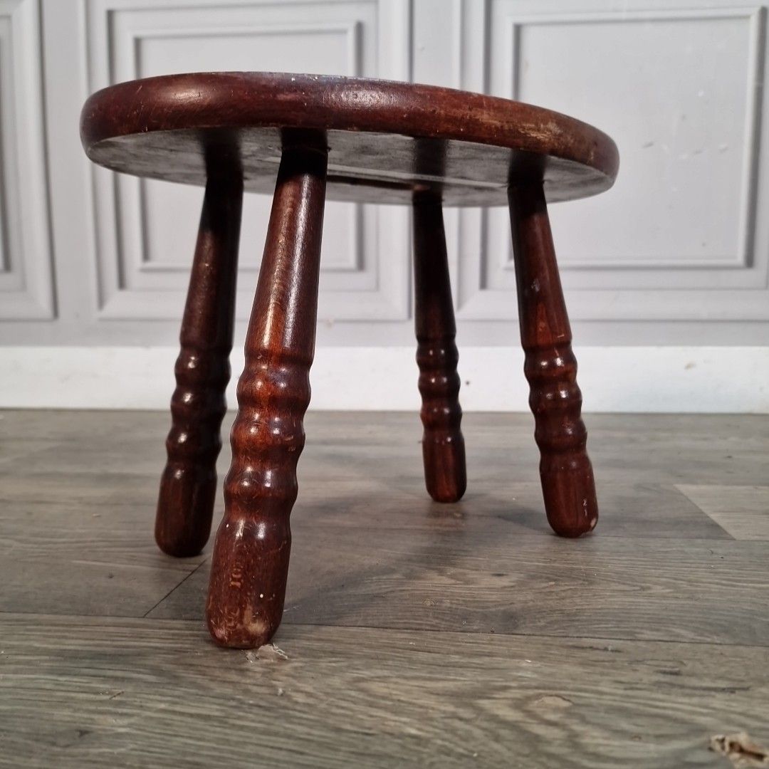 Vintage Wooden Mini Stool Rustic Farmhouse Seat Small Footrest Primitive Milking photo for sale