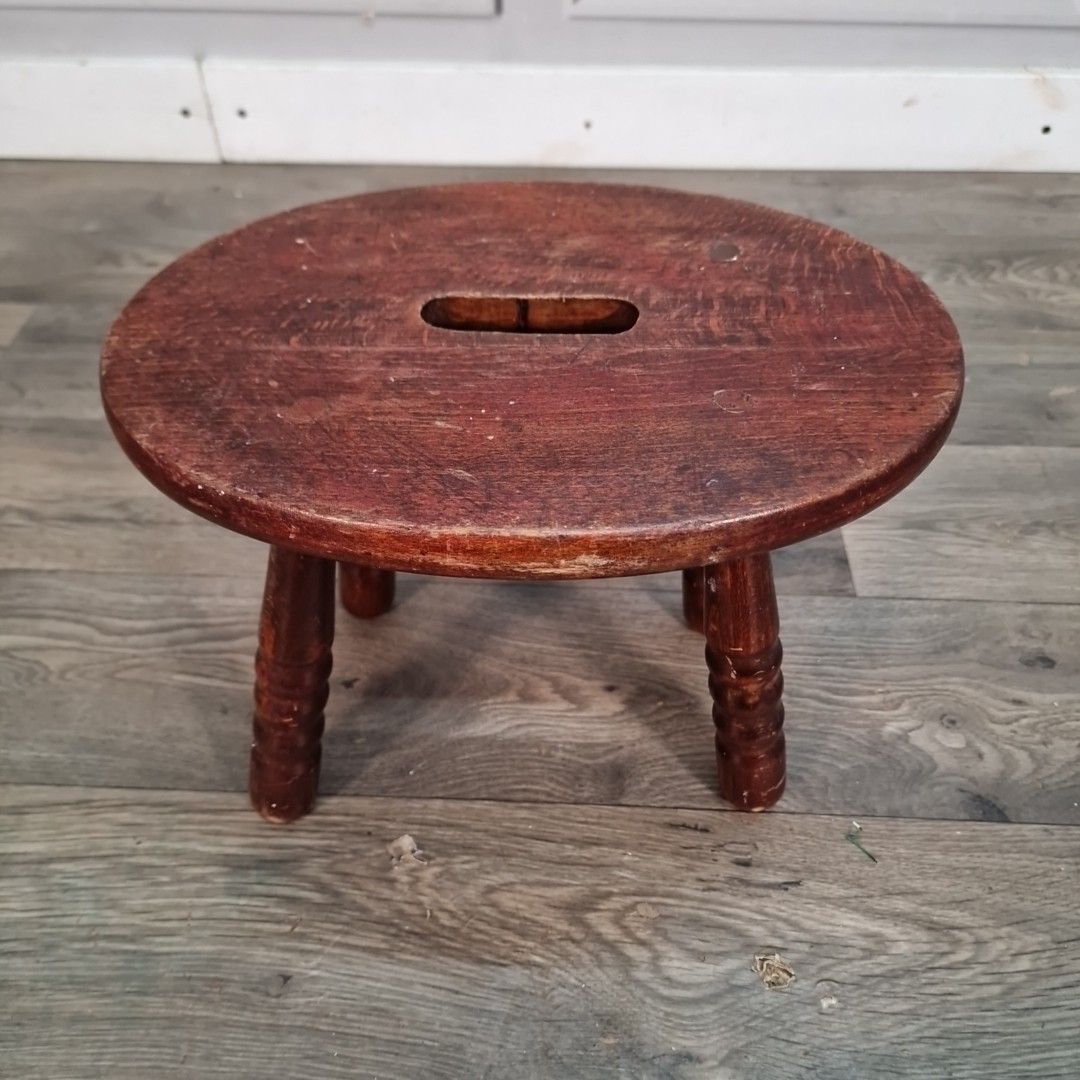Vintage Wooden Mini Stool Rustic Farmhouse Seat Small Footrest Primitive Milking photo Furniture