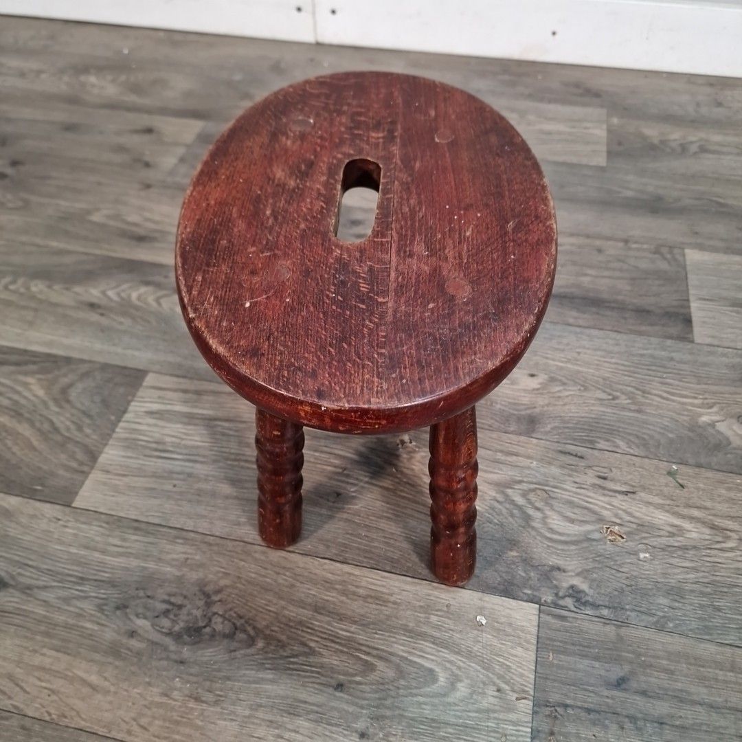 Vintage Wooden Mini Stool Rustic Farmhouse Seat Small Footrest Primitive Milking photo vintage