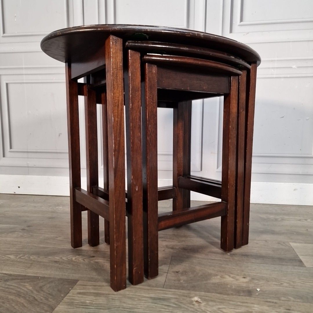 Vintage Nest Of Tables Oval Dark Wood Nesting Utility Side Set 3 Cc41 Retro Mcm photo 90.0