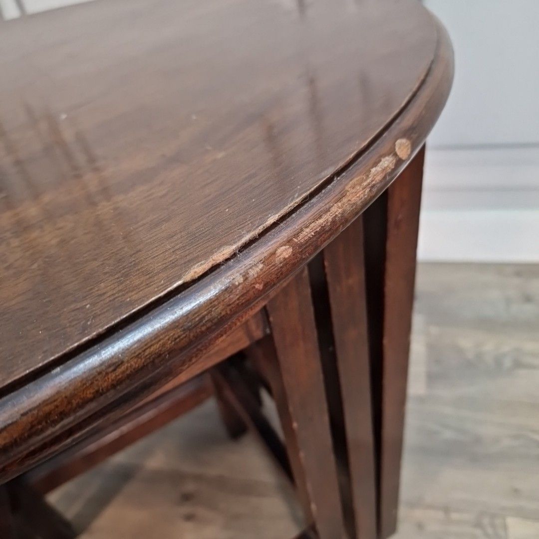 photo furniture Vintage Nest Of Tables Oval Dark Wood Nesting Utility Side Set 3 Cc41 Retro Mcm