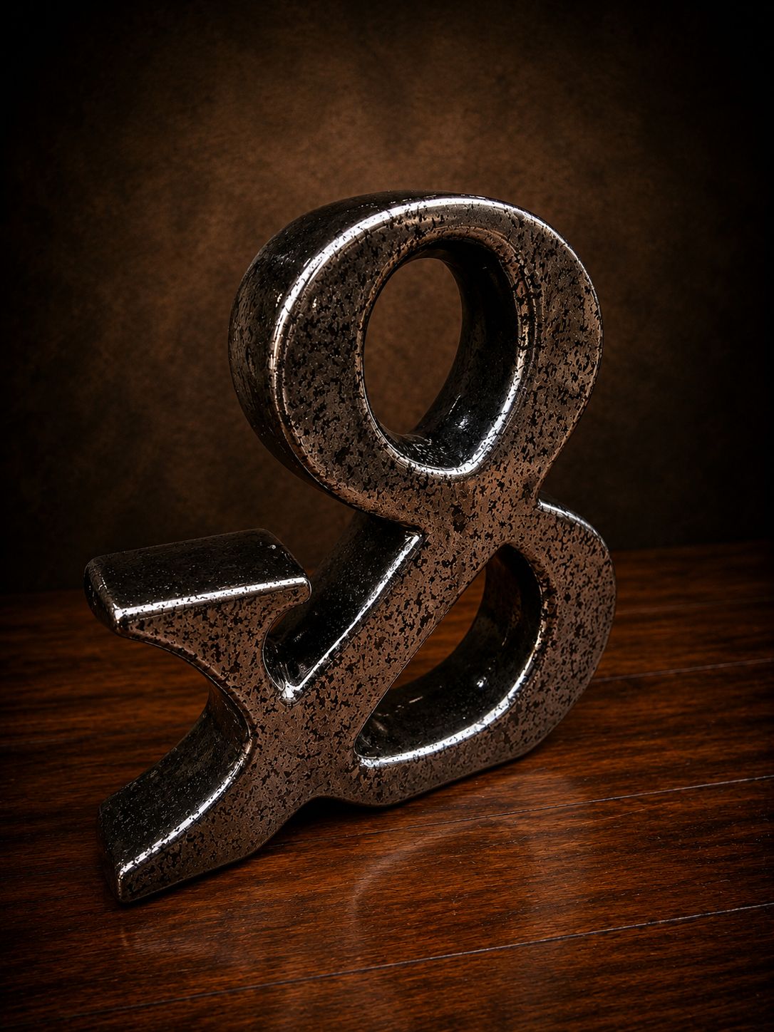 Large Abstract Ampersand Sculpture Black Metallic Ceramic Figure Modernist photo Art