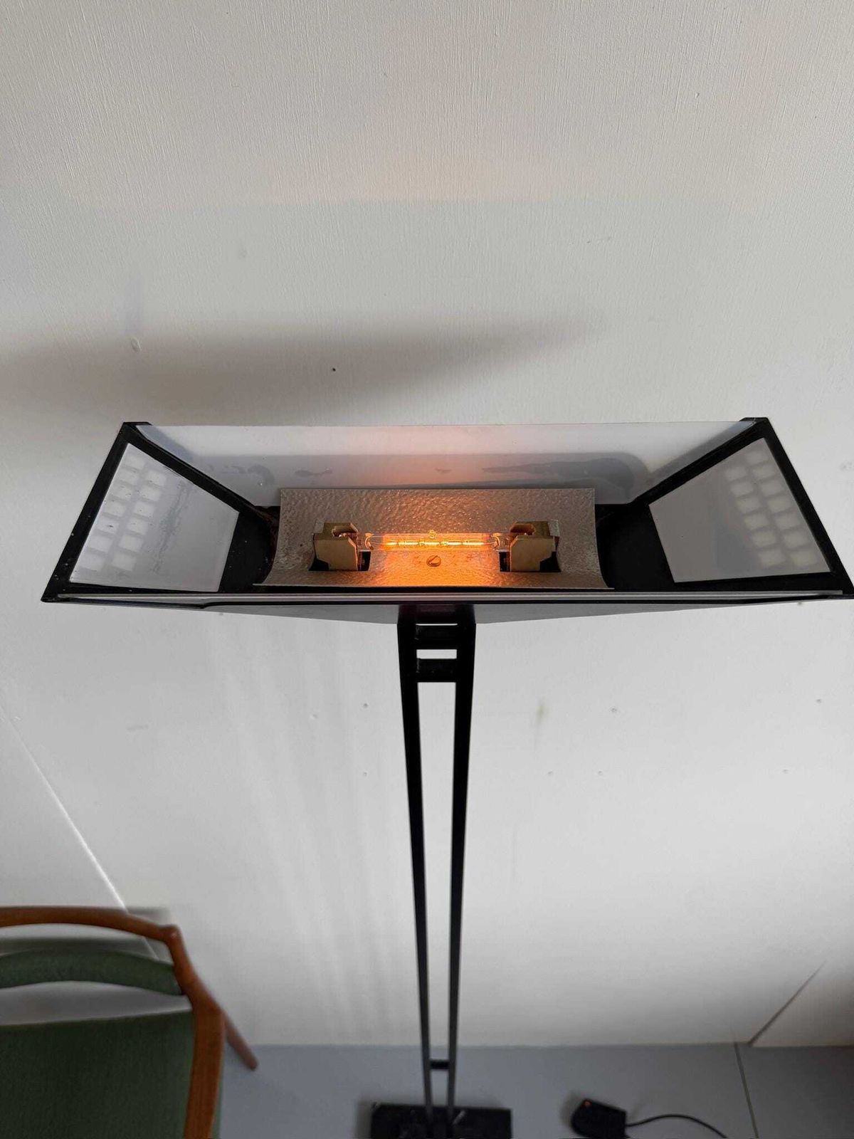 Vintage Postmodern Black Large Floor Lamp Uplighter By Relco Milano With Dimmer photo for sale