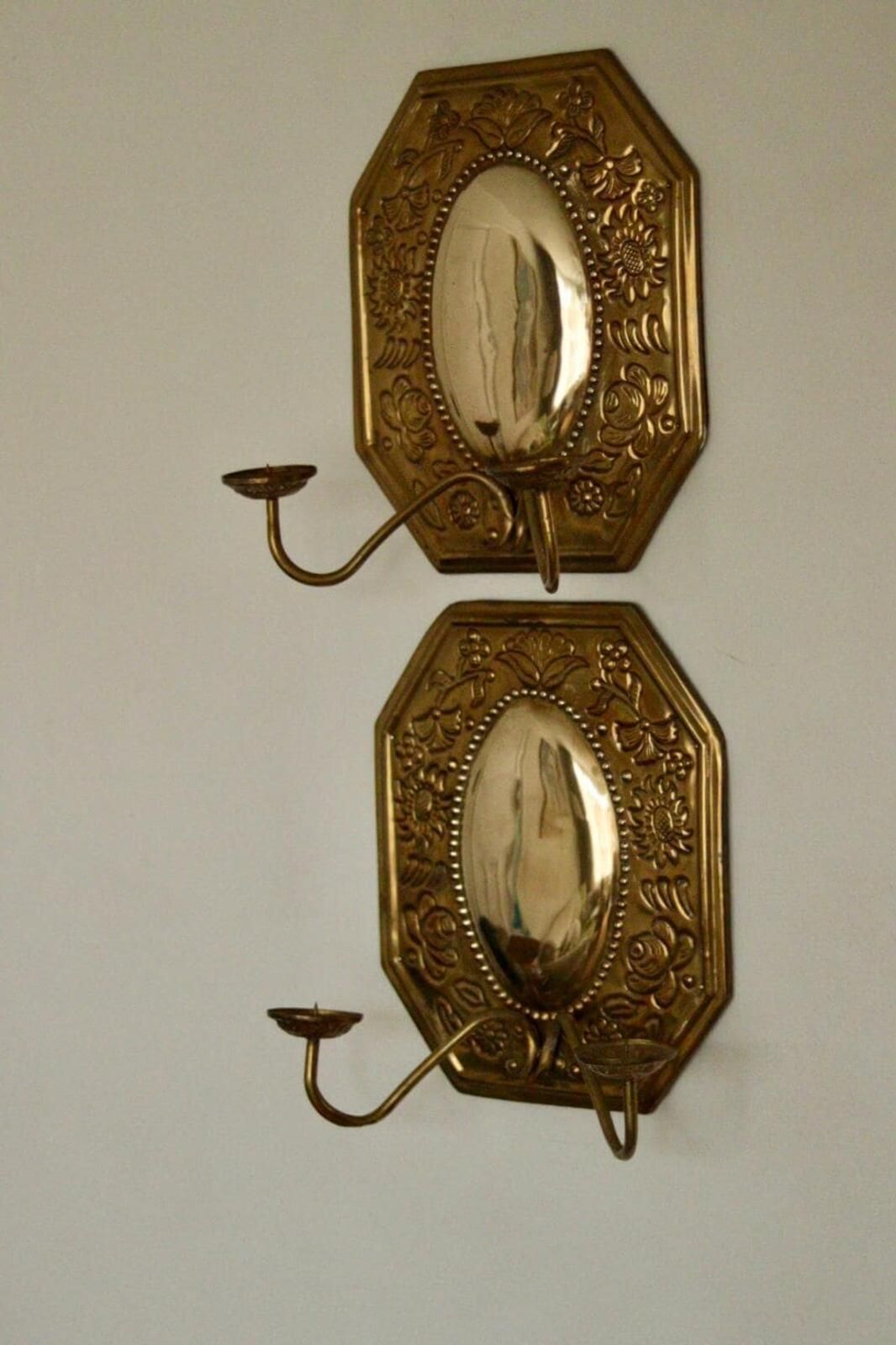 Pair Of Mid Century Swedish Brass Octagonal Double Arm Sconces photo for sale