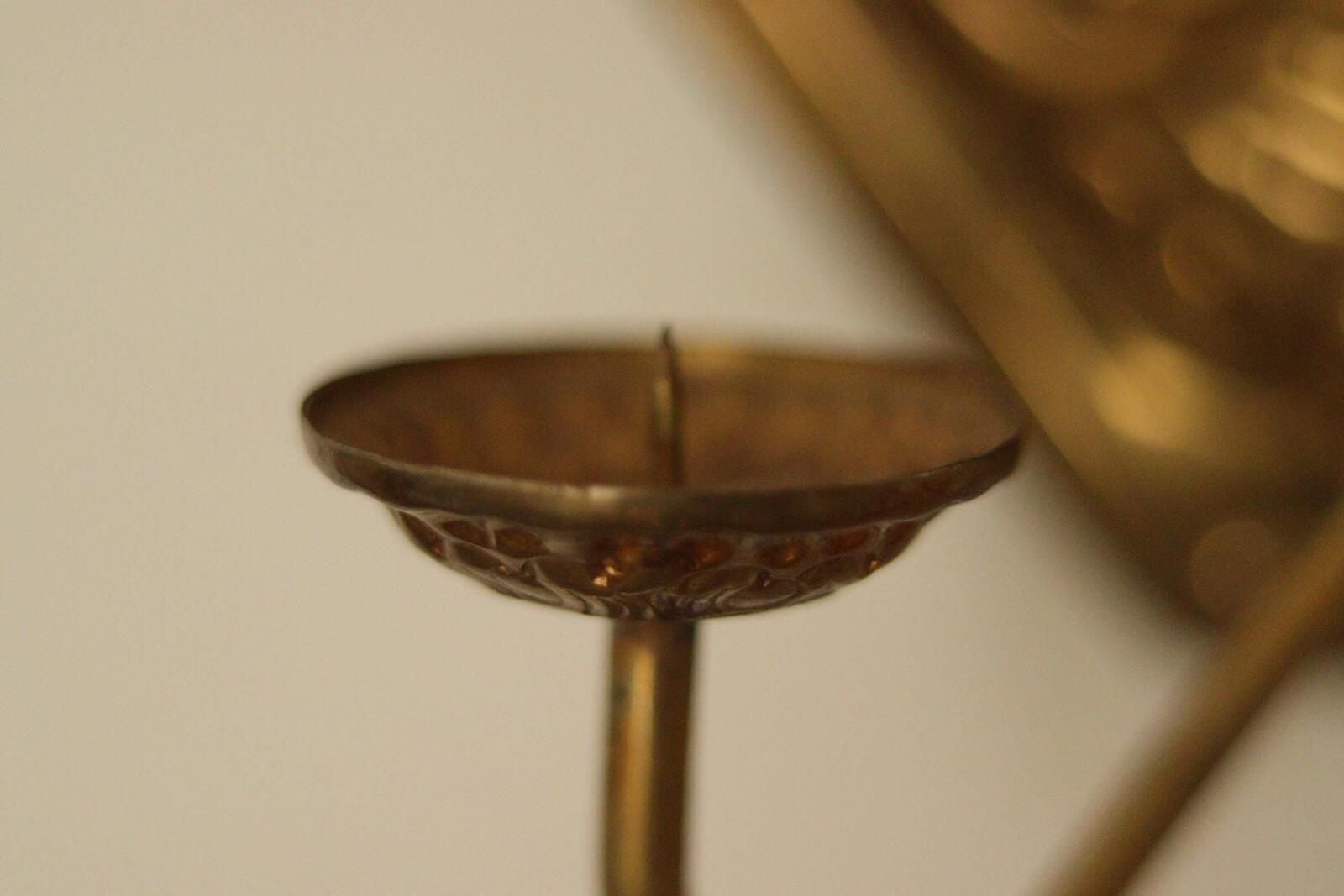 Pair Of Mid Century Swedish Brass Octagonal Double Arm Sconces photo vintage