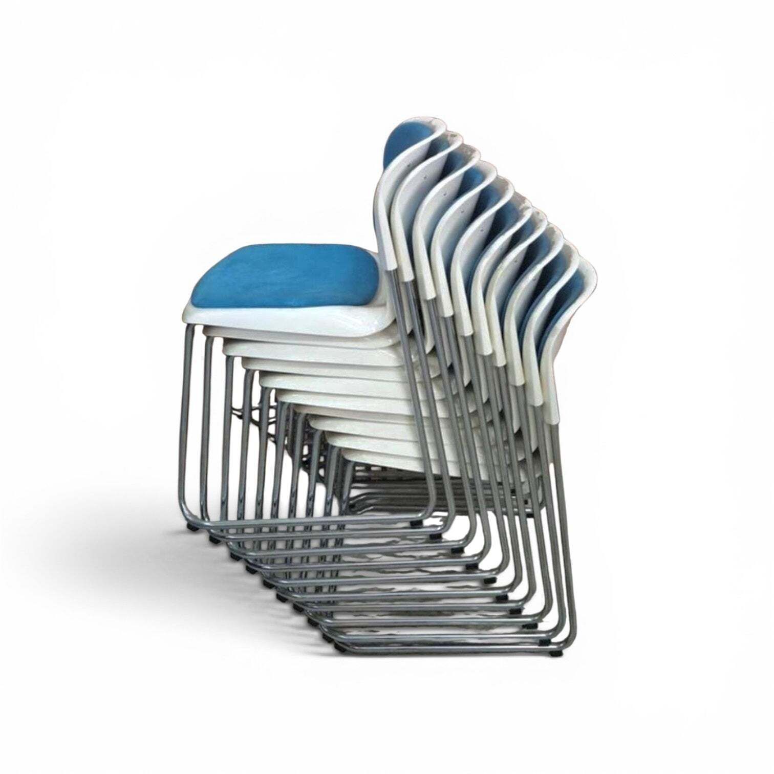 20 X Gerd Lange West German Chrome Sm 400 Swing Chairs / Blue Upholstery / 1990s