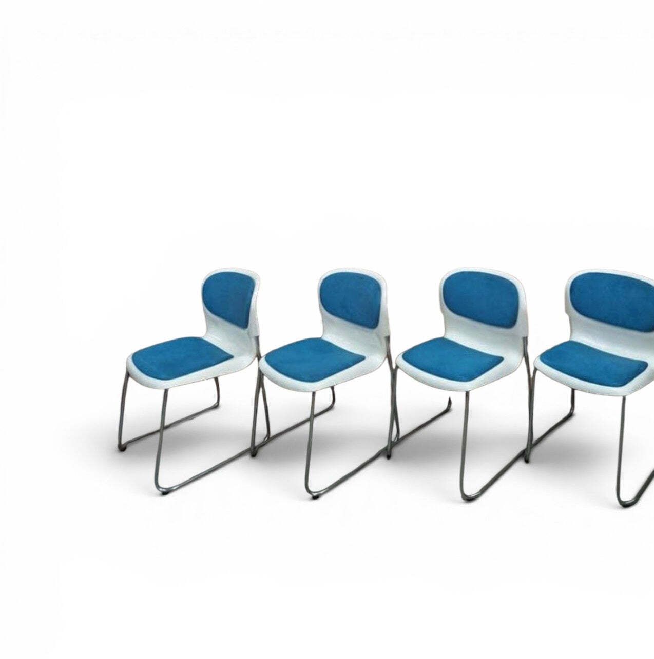 20 X Gerd Lange West German Chrome Sm 400 Swing Chairs / Blue Upholstery / 1990s photo for sale
