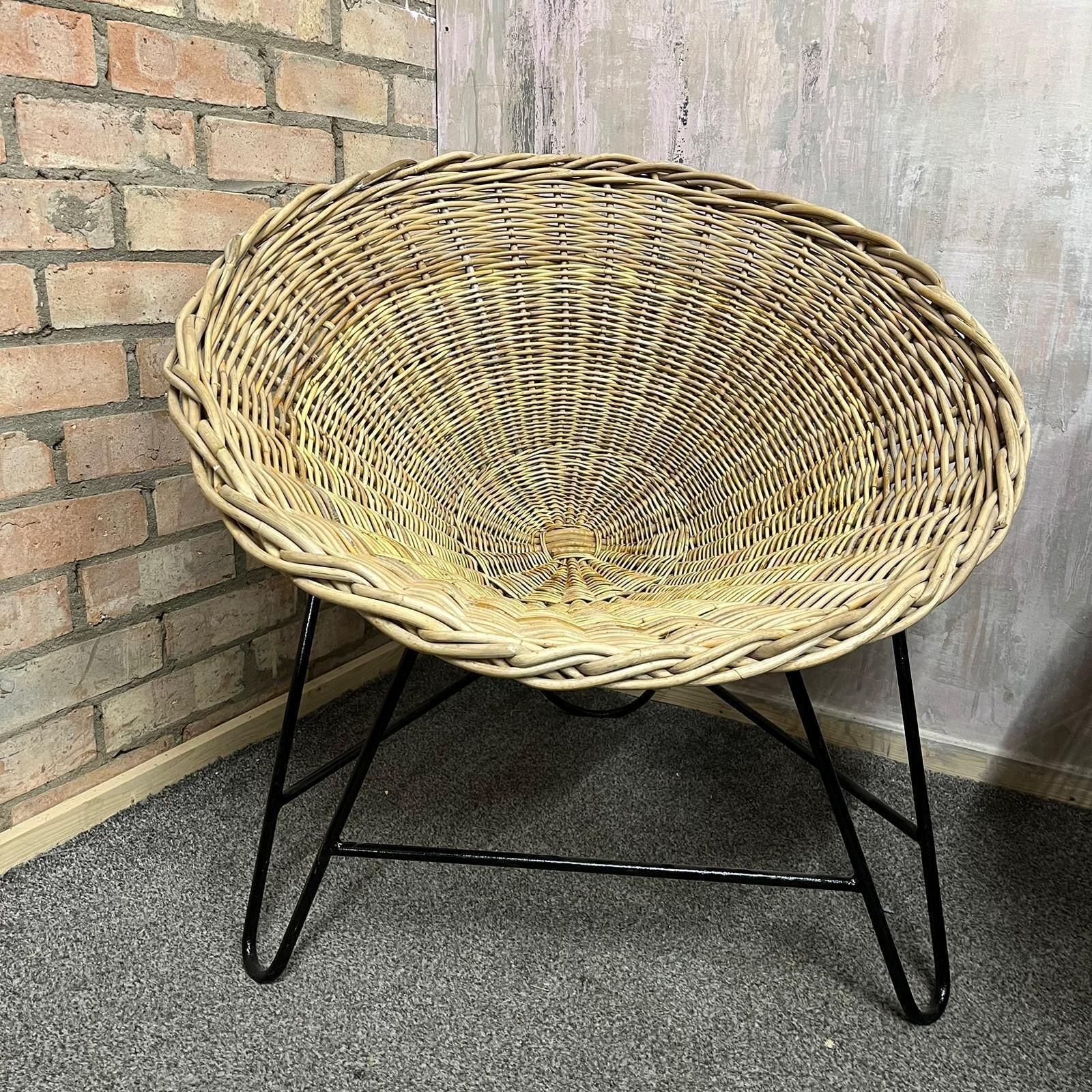 Near Pair Mcm Bamboo Tub Chairs Black Metalwork Frames Style Of Roberto Mango photo for sale