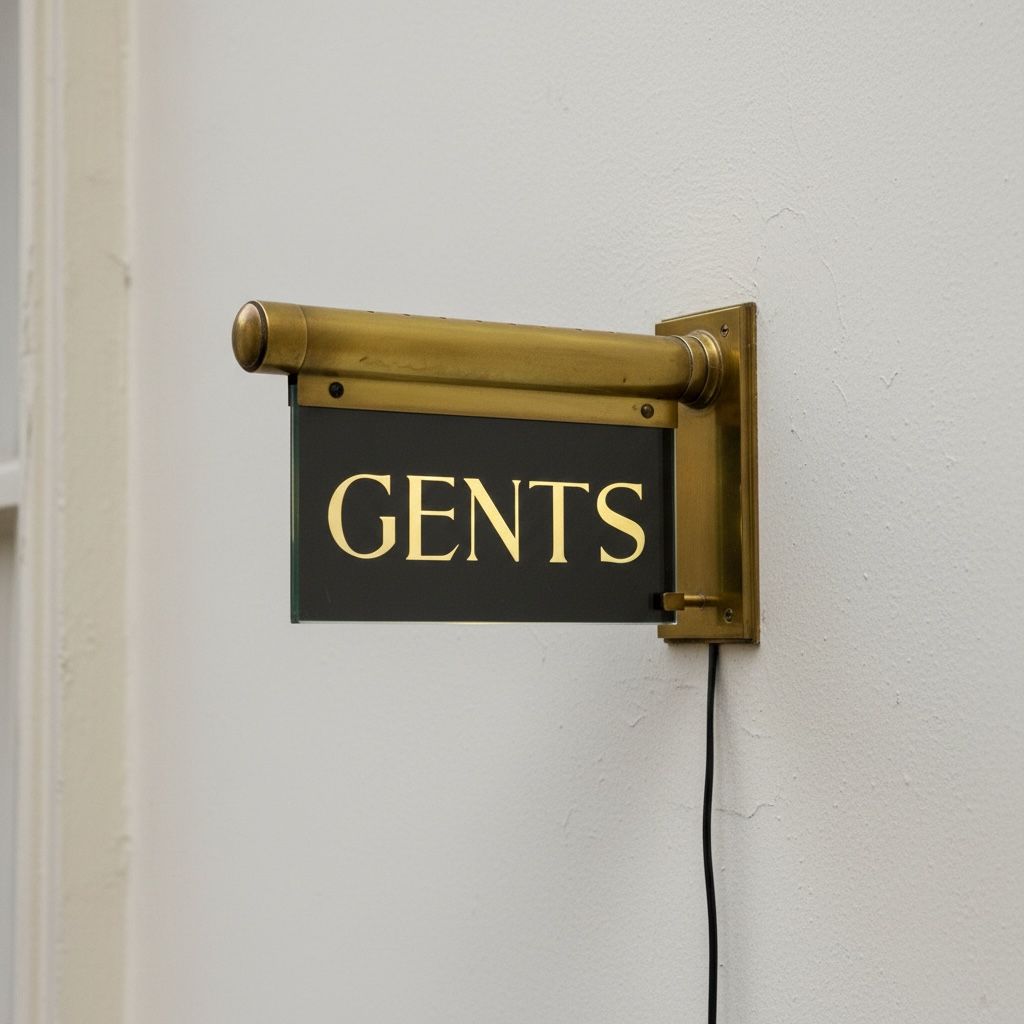Antique "Internalite" Illuminated Brass Glass 'Gents' Wall Sign 1930s photo furniture