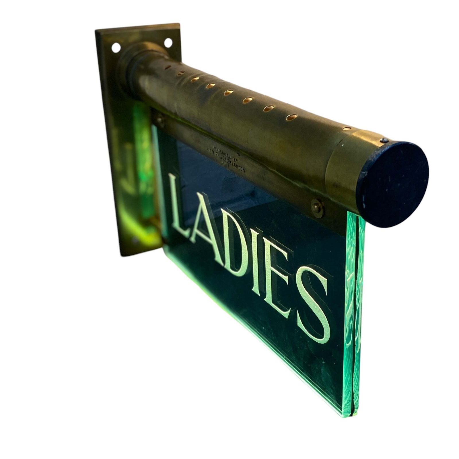 Antique "Internalite" Illuminated Brass Glass 'Ladies' Wall Sign 1930s photo vinterior
