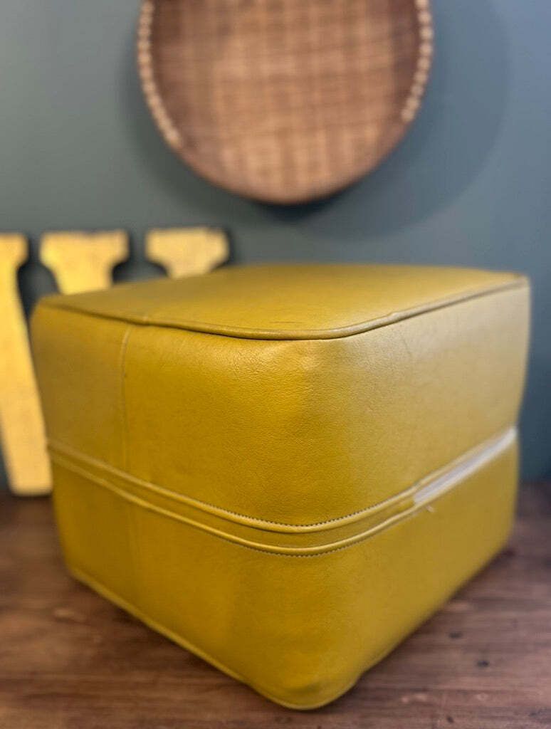Vintage Mustard Vinyl Mid Century Foot Stool Pouffe photo for sale