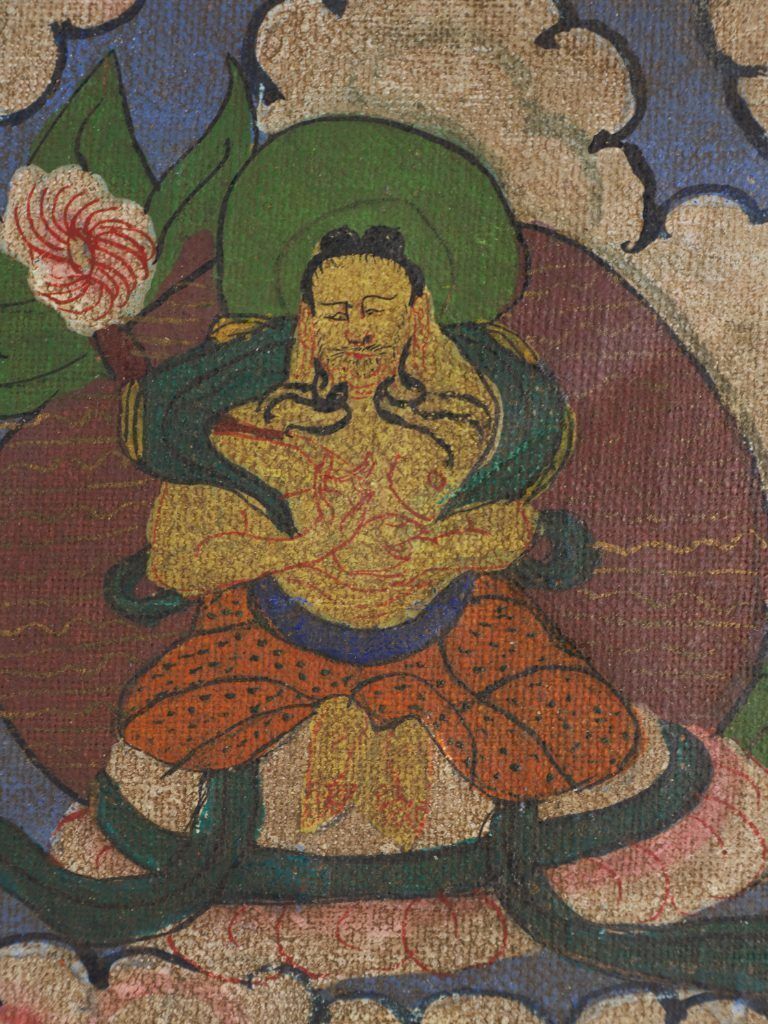 photo vintage Large Antique Tibetan Buddhist Mandala Thangka Painting On Canvas, Framed