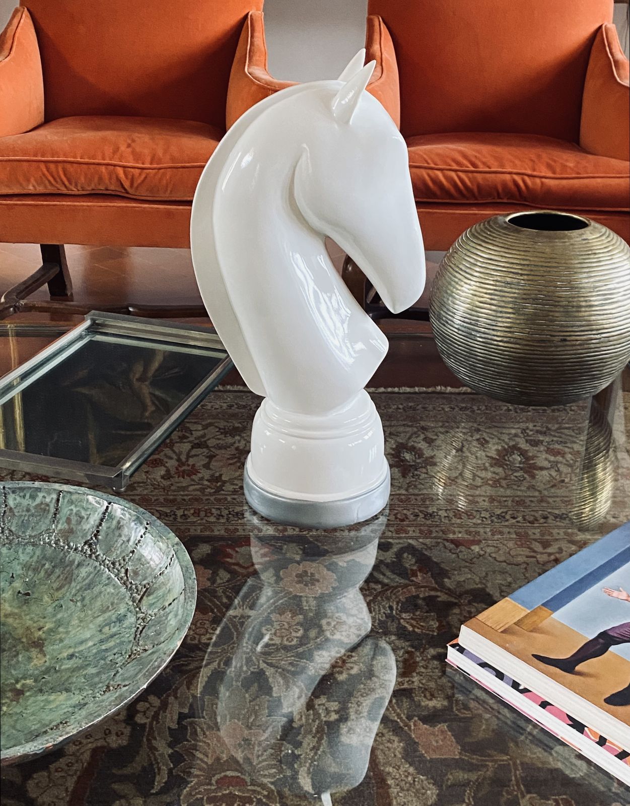 White Resin Chess Horse Sculpture, Italy 1970s photo 320.0