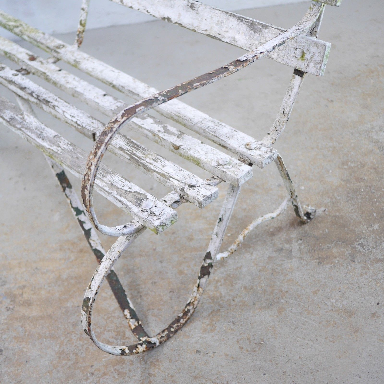 695.0 Antique Victorian Wrought Strap Iron Weathered Garden Bench #103203 photo