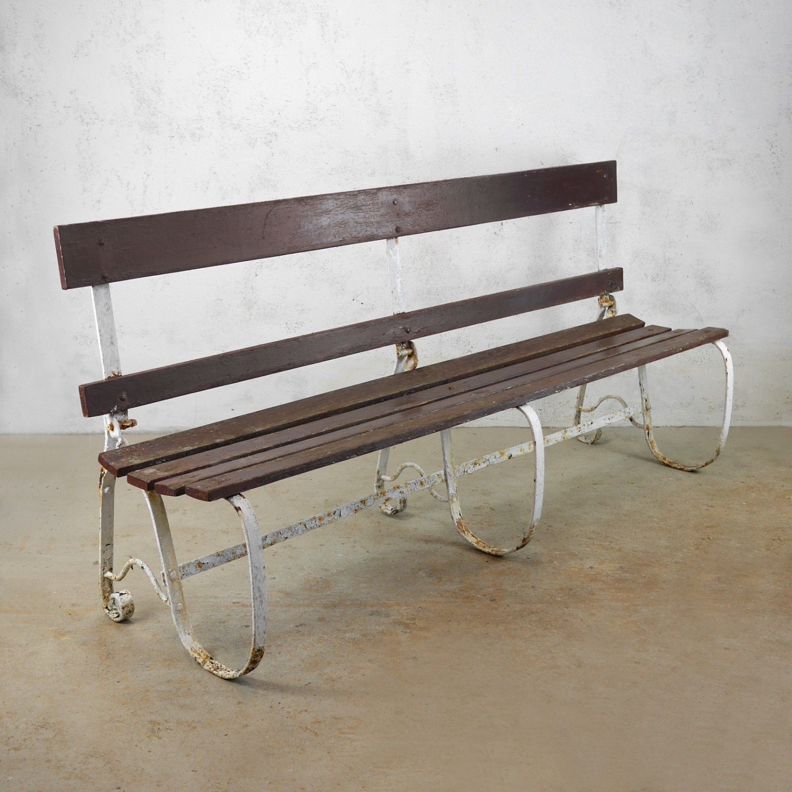 Antique Wrought Strap Iron Weathered Garden Bench Folding #103207 photo for sale