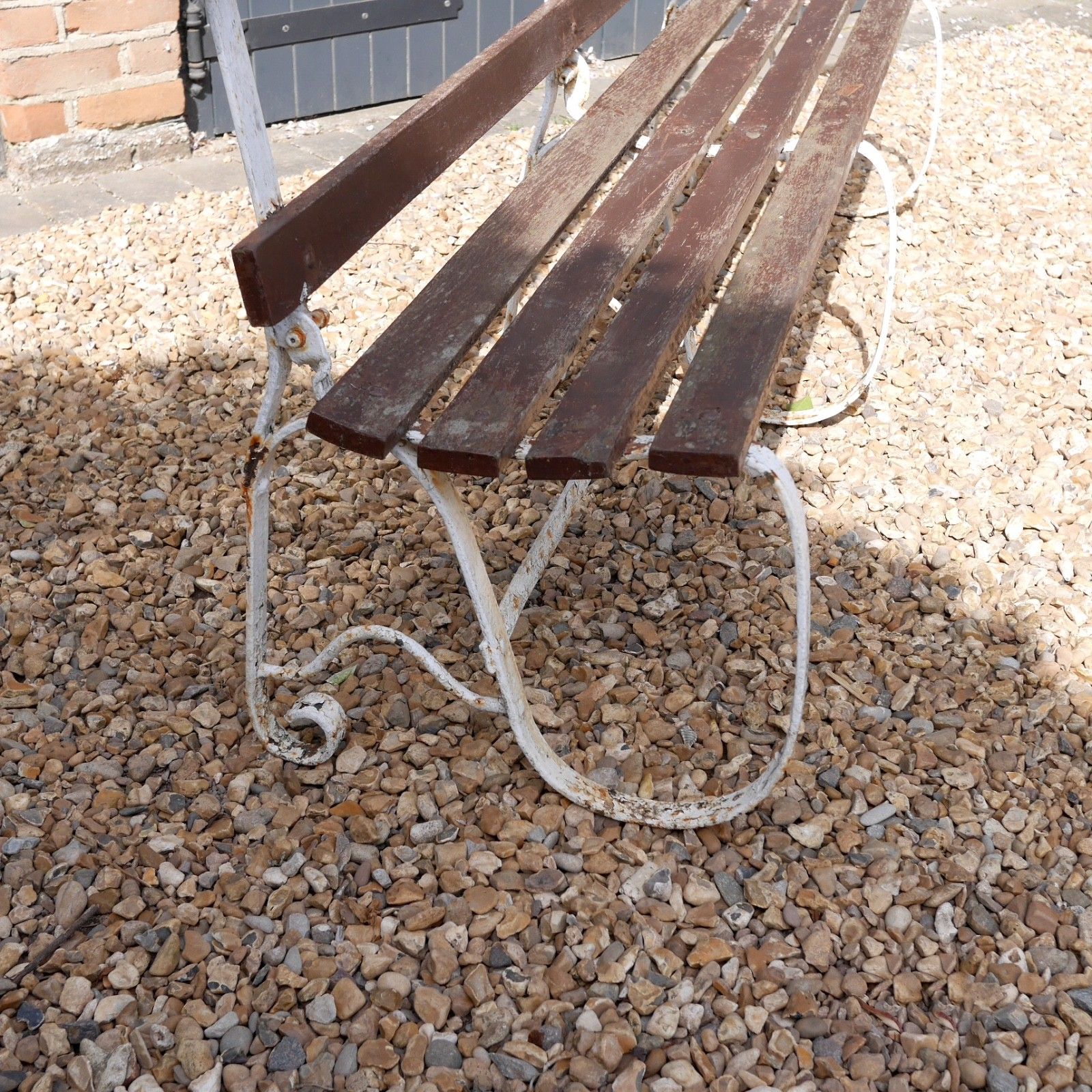 photo buy Antique Wrought Strap Iron Weathered Garden Bench Folding #103207