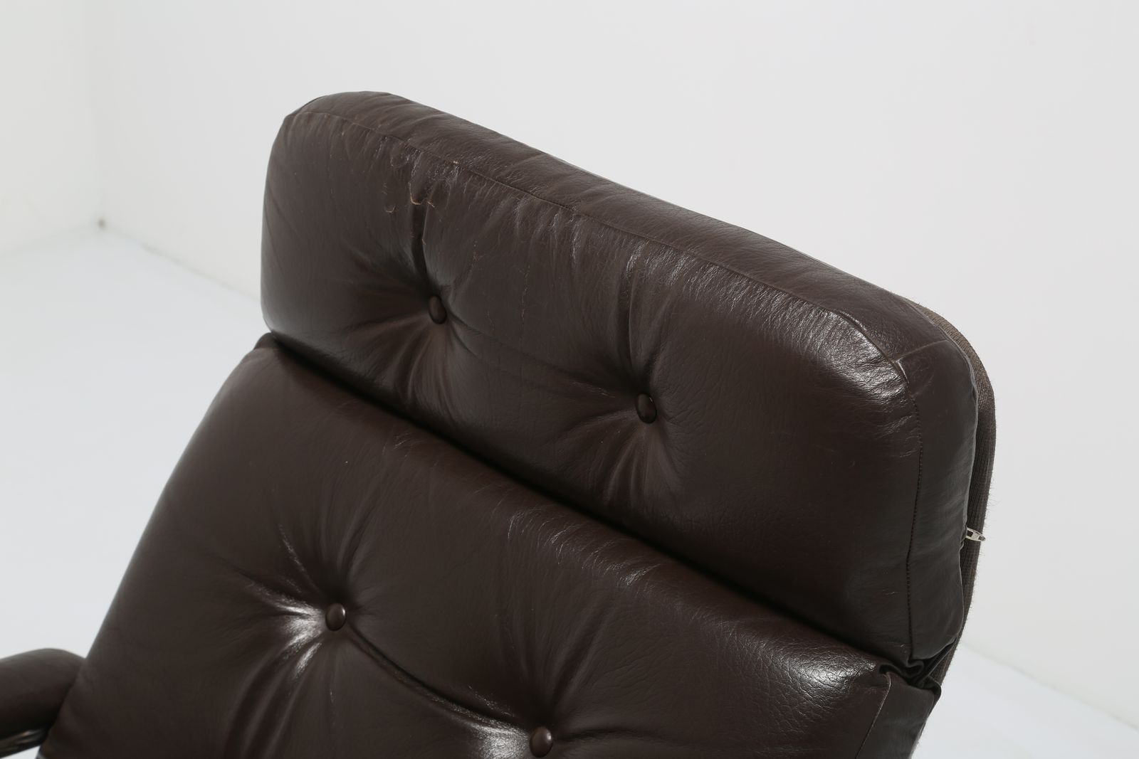 Vintage Brown Buttoned Leather And Chrome Swivel Lounge Chair, 1960s photo furniture