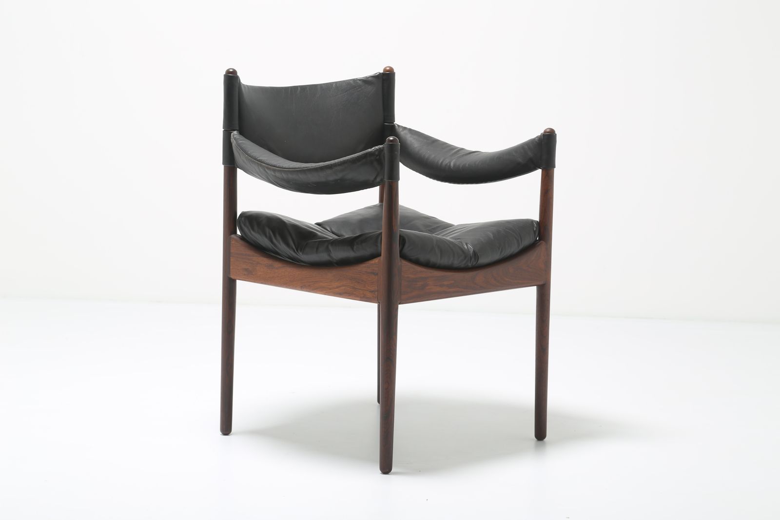 Kristian Vedel ‘Modus’ Armchair / Carver: 8 X Rare Rosewood & Black Leather, For Søren Willadsen, Denmark, 1960s