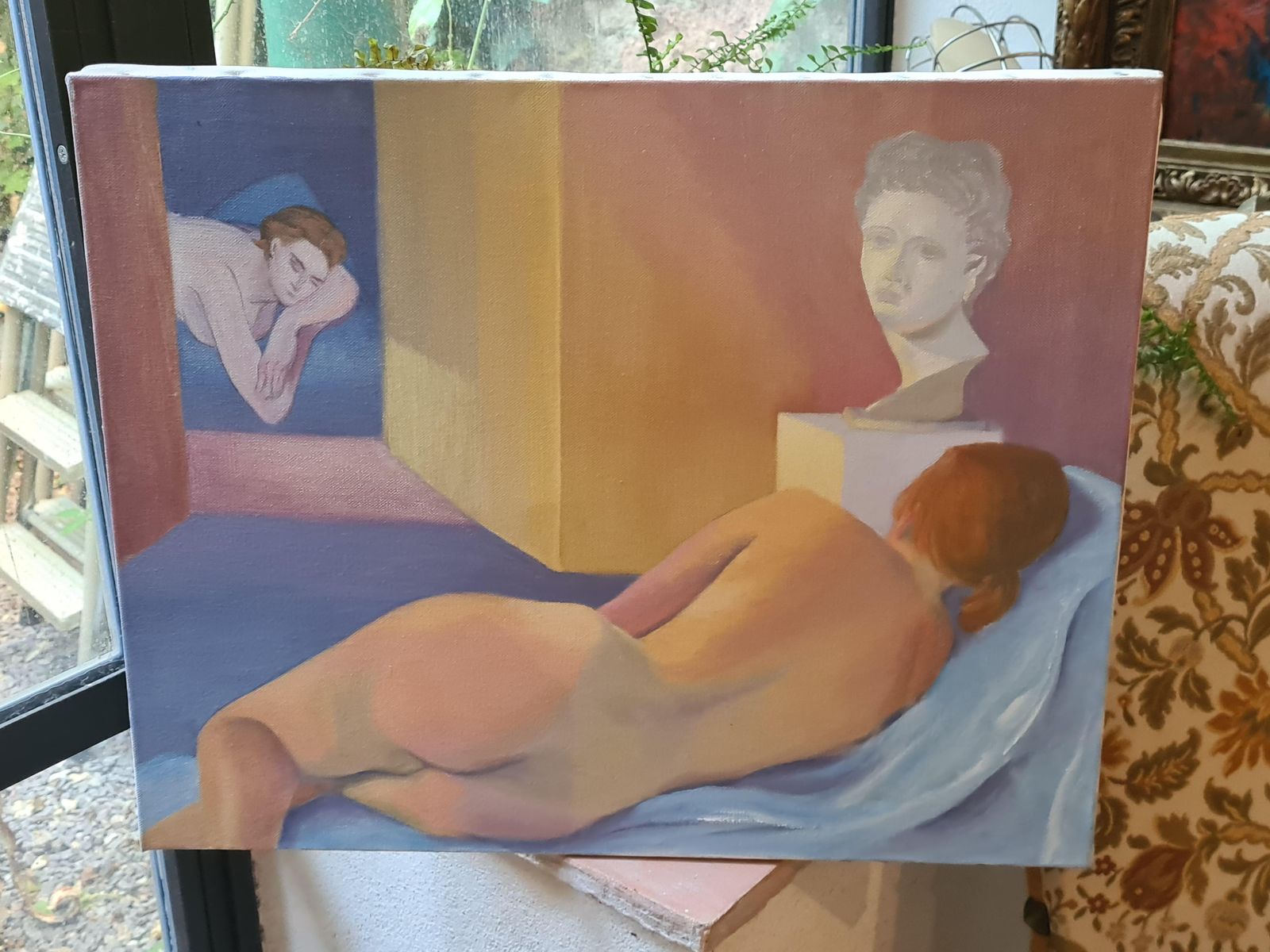 photo furniture Surrealist Colourful Female Nude Painting, Oil On Canvas, After De Chirico