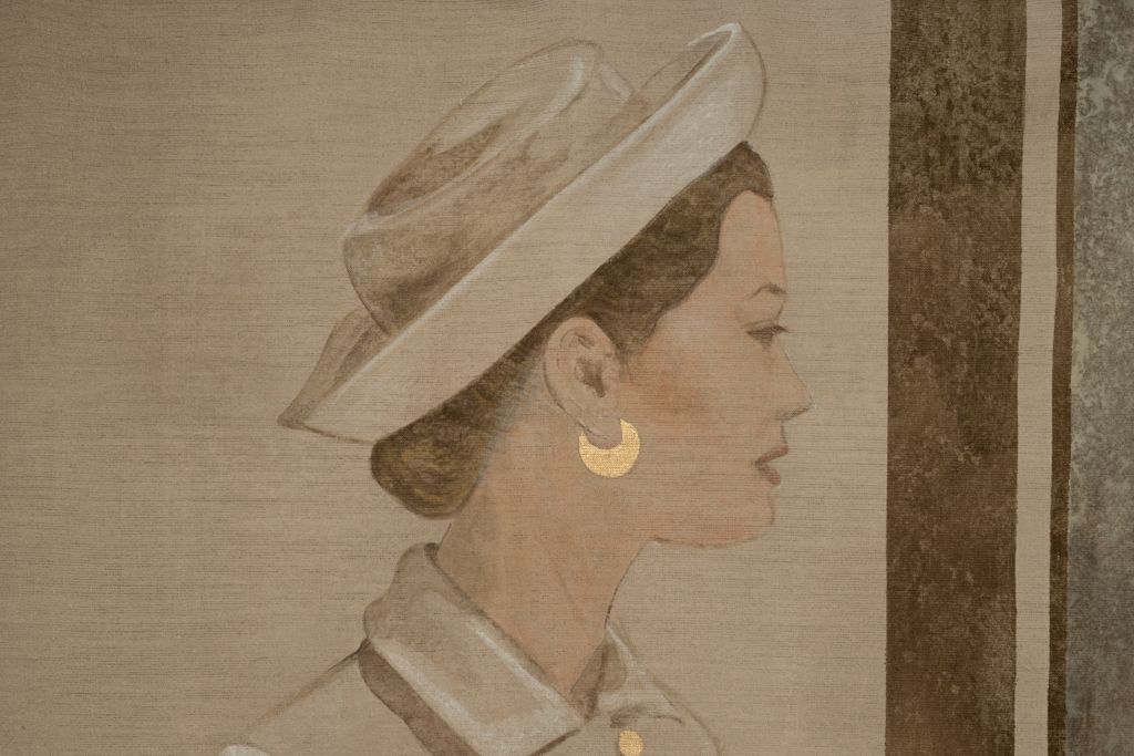 Painted Canvas Depicting A Woman From The 1950s. Contemporary Work. photo for sale