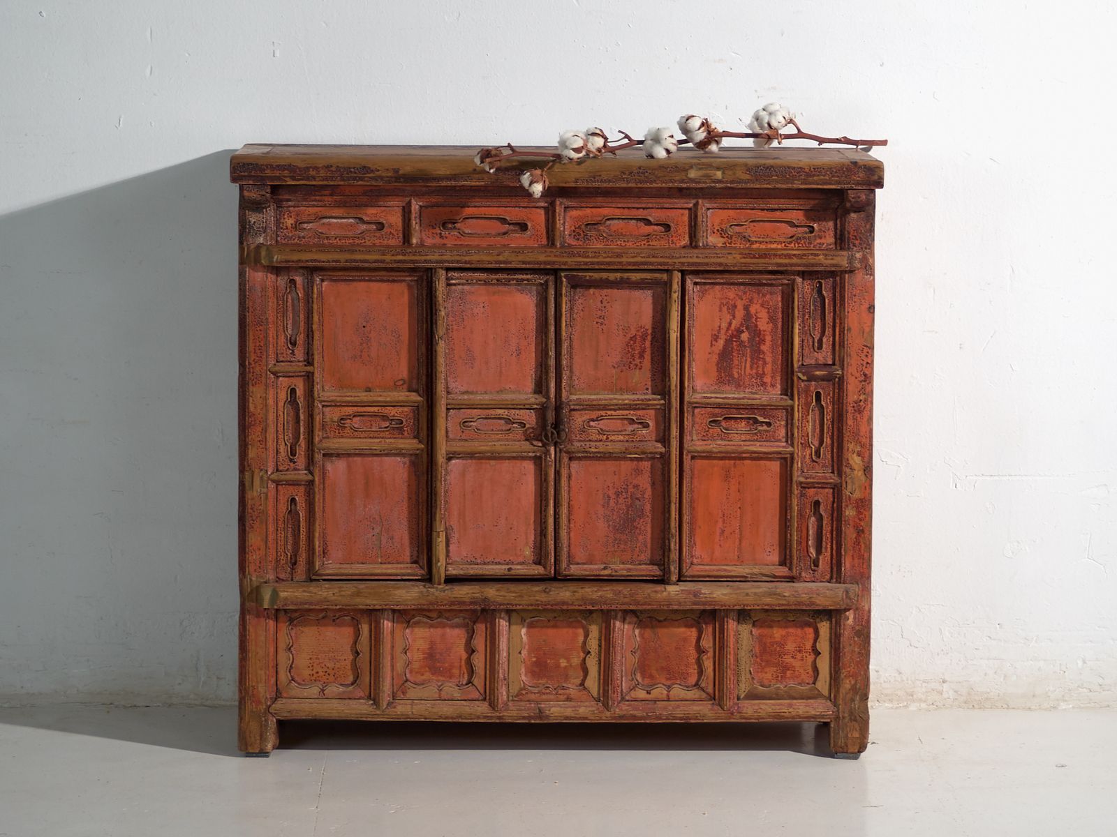 photo for sale Shanxi Pine Sideboard With Original Red Painted Finish And Four Drawers – China, Circa 1930