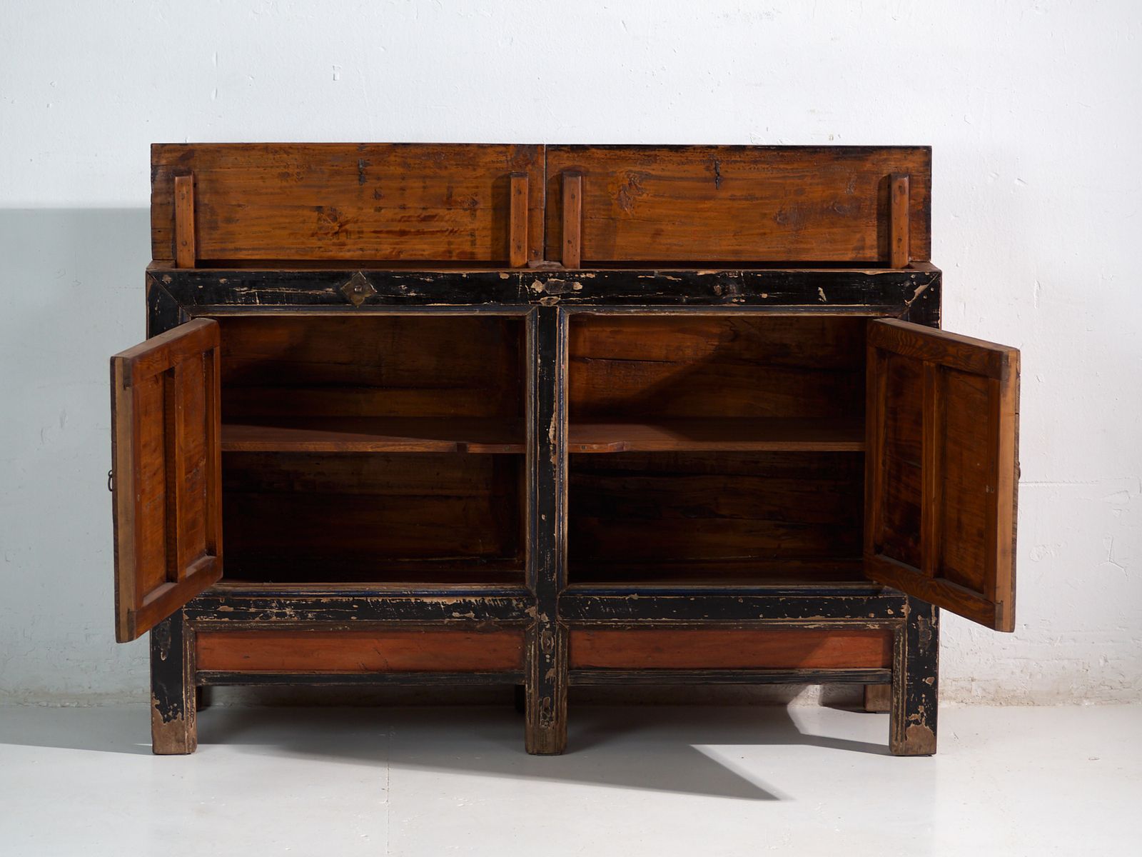 photo furniture Antique Lacquered Sideboard With Painted Lotus Motifs – China, Circa 1920
