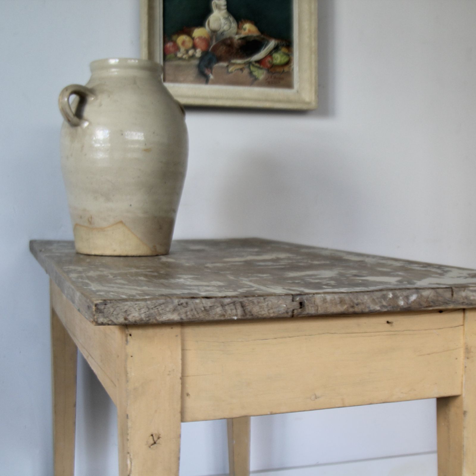 Antique French Table With Stretchers In Original Paint photo 442.0