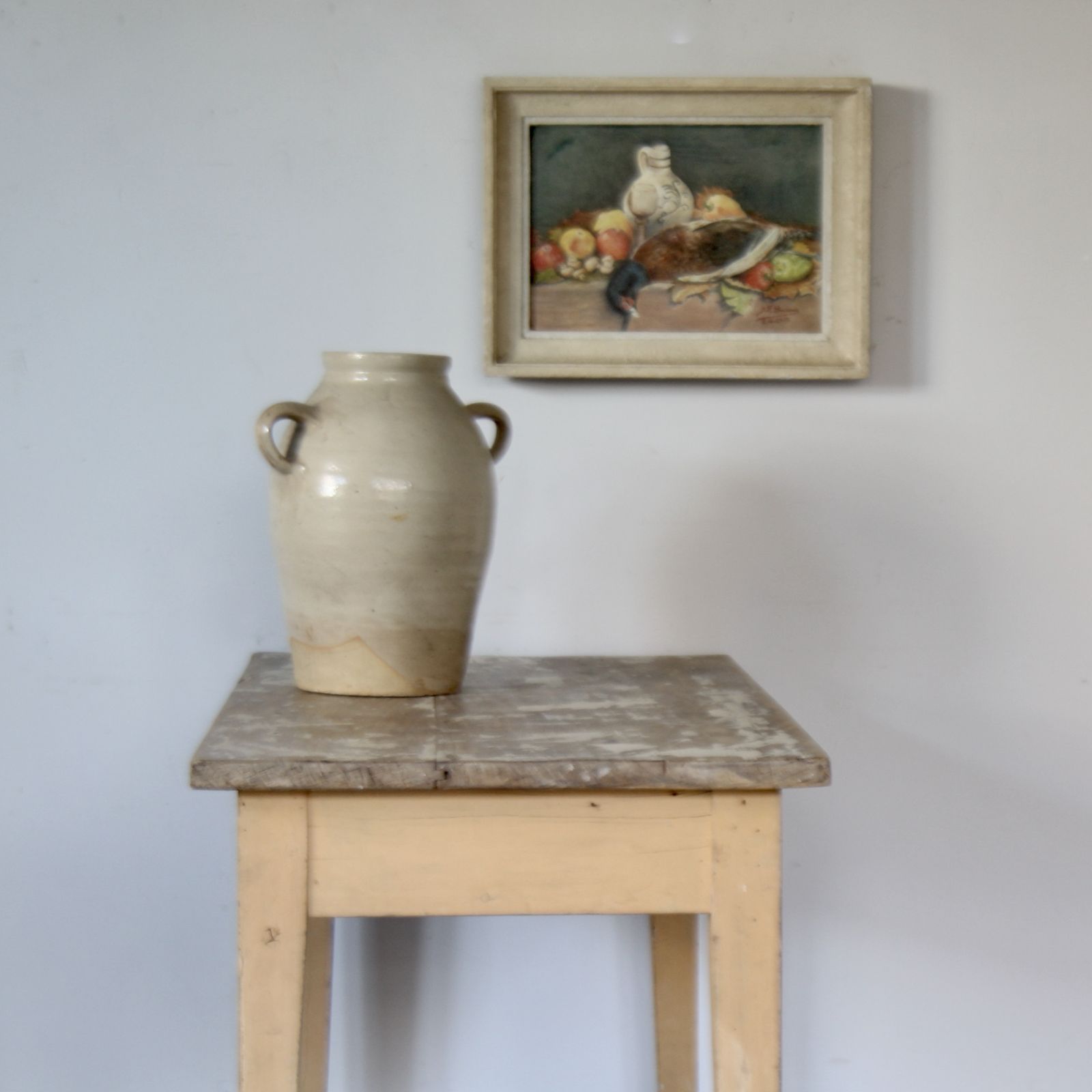 Antique French Table With Stretchers In Original Paint photo vintage