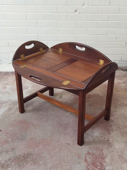 Antique Campaign Mahogany Butlers Tray On Stand
