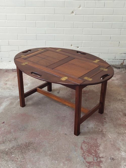 Antique Campaign Mahogany Butlers Tray On Stand photo vintage