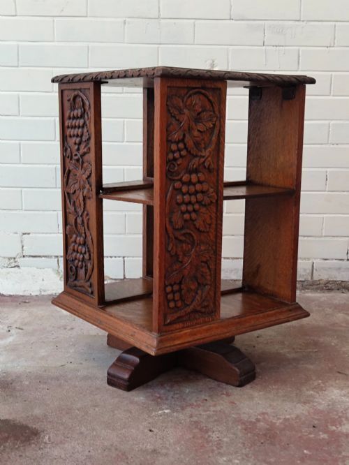 Antique Victorian Carved Golden Oak Revolving Bookcase photo for sale