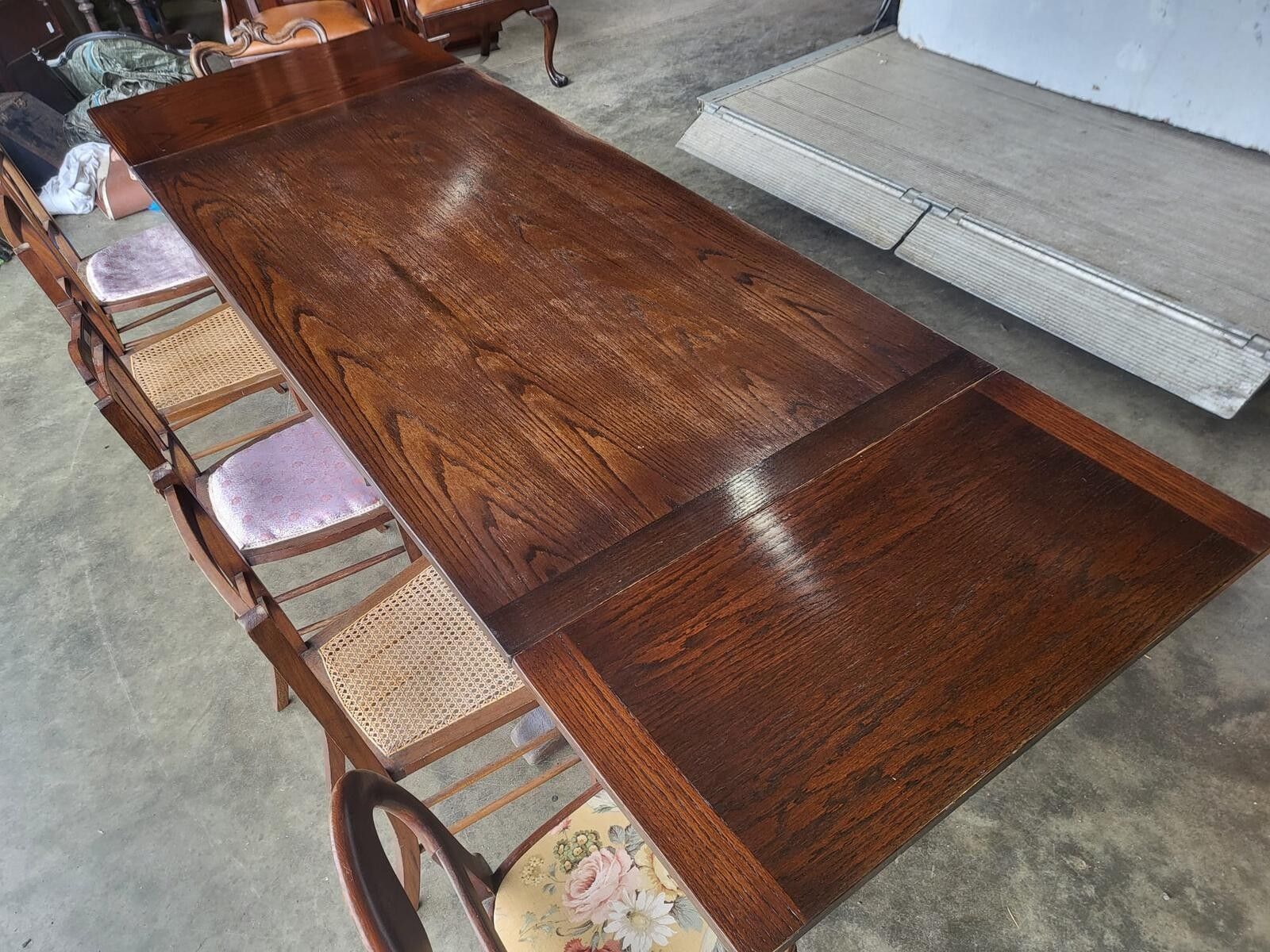 Vintage Dark Oak Large Extending Pedestal Dining Table Seat 12 photo furniture