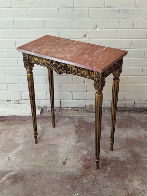 375.0 Diminutive Vintage French Giltwood Marble Top Console Side Table photo