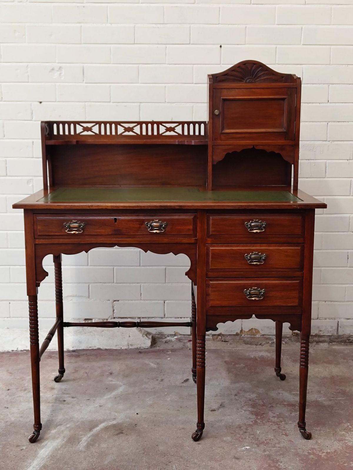 Antique Edwardian Mahogany Inlaid & Leather Ladies Writing Desk