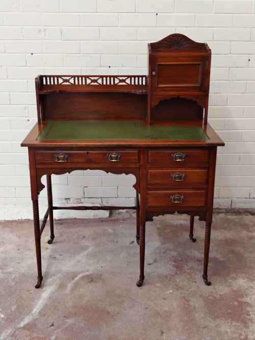 Antique Edwardian Mahogany Inlaid & Leather Ladies Writing Desk photo furniture