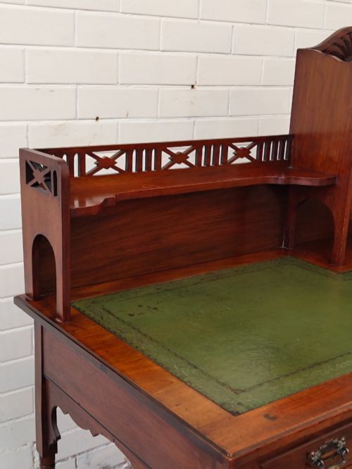 Antique Edwardian Mahogany Inlaid & Leather Ladies Writing Desk photo vinterior