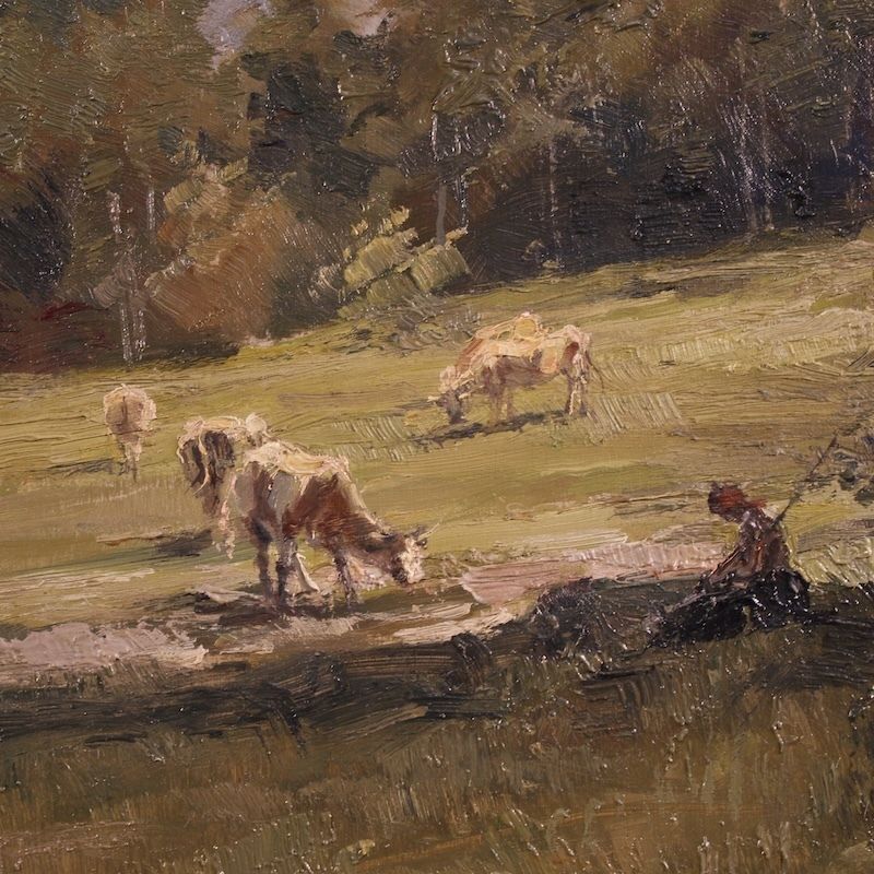 photo vinterior Italiaans landschapsschilderij, gesigneerd Giuseppe Gheduzzi, begin 20e eeuw