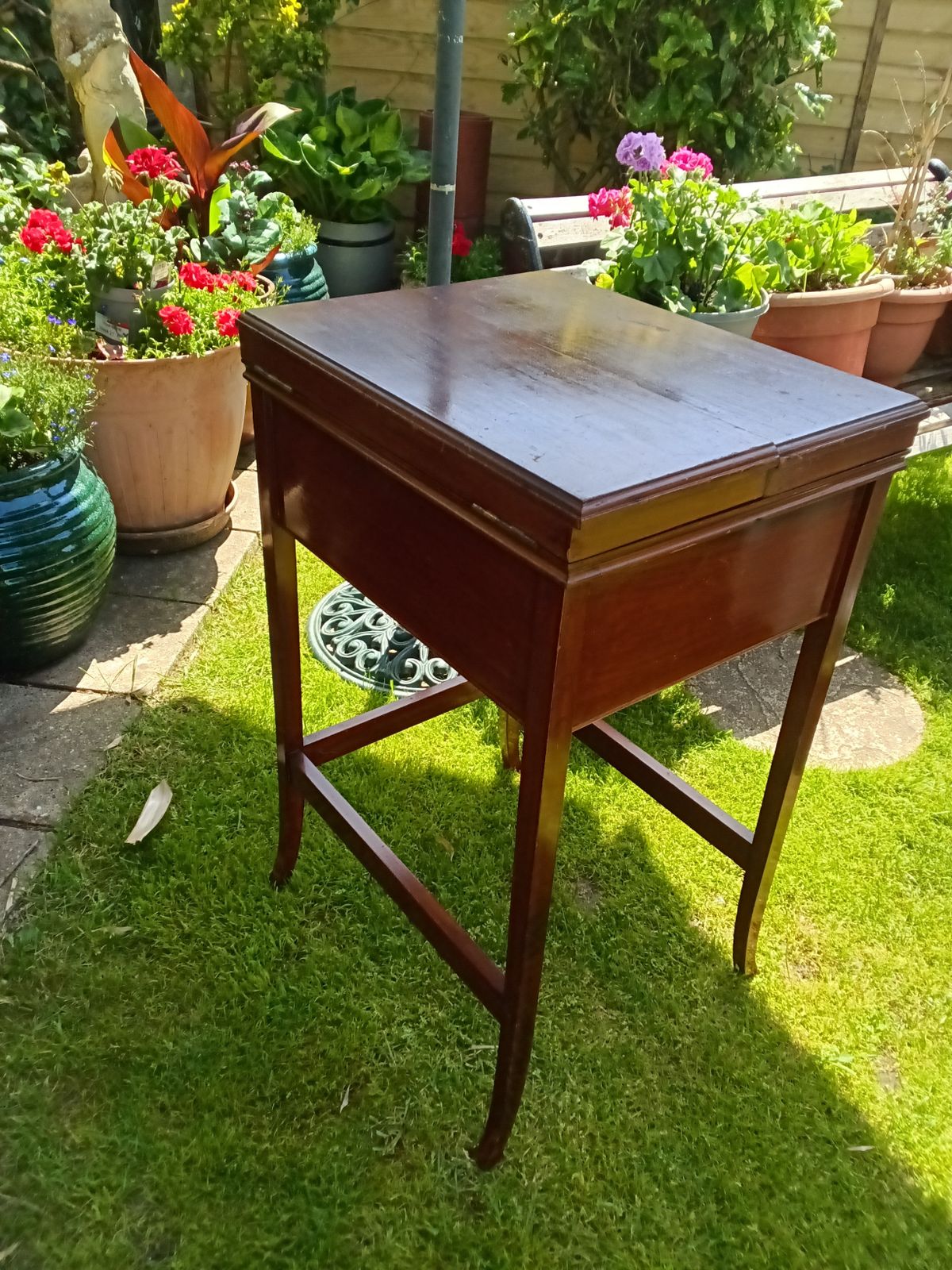 Edwardian Mahogany Ladies Foldover Writing Desk. photo for sale