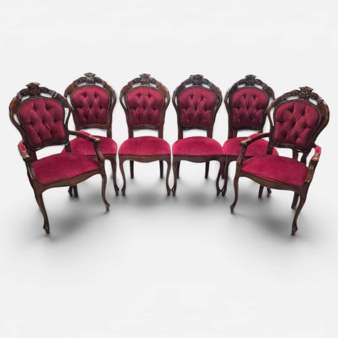 Vintage Victorian Style Dining Chairs / Set Of 6 / Carver & Side Chairs / C1970