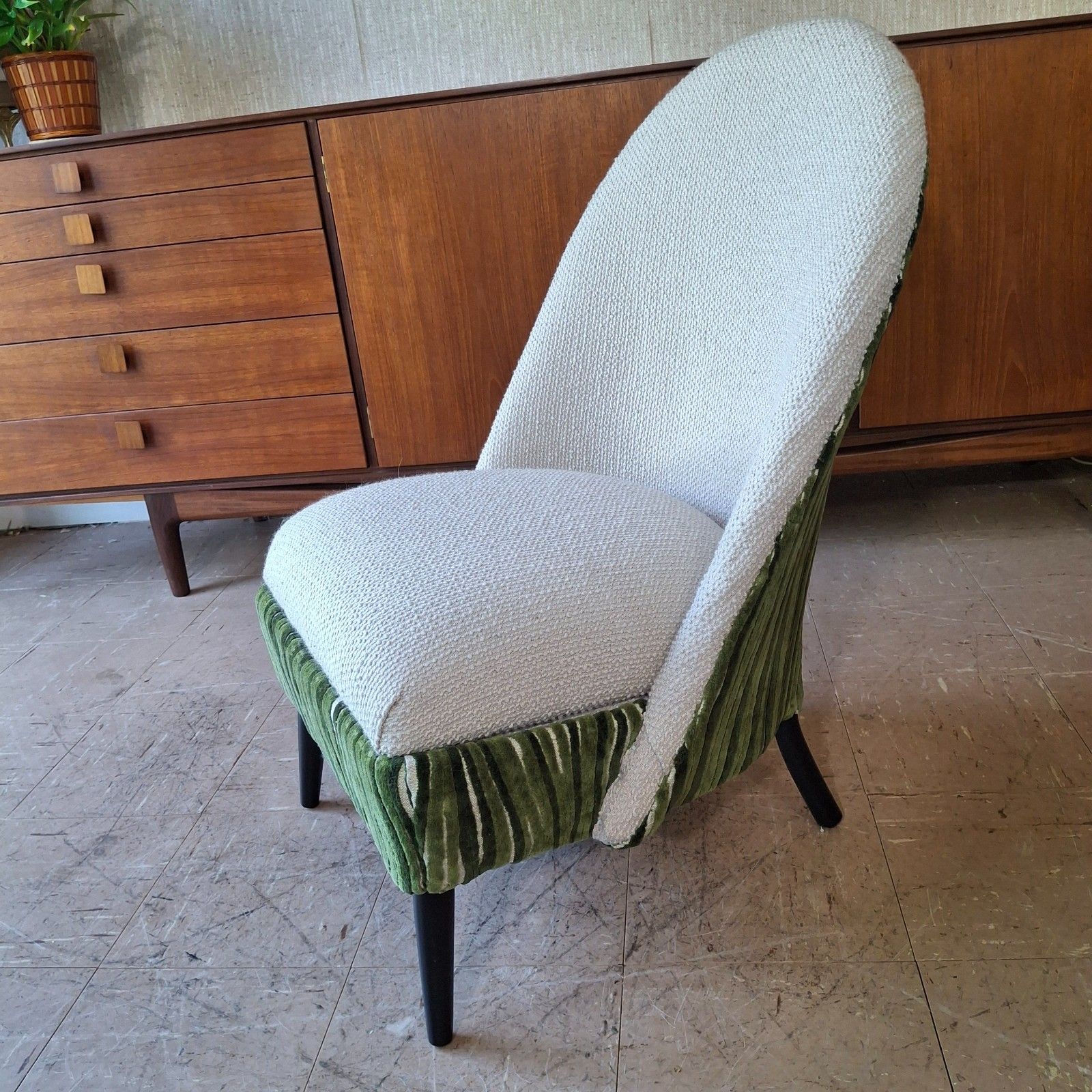 Fab Vintage Reworked Lloyd Loom Chair Stone Boucle & Green H Holland Cut Velvet photo buy