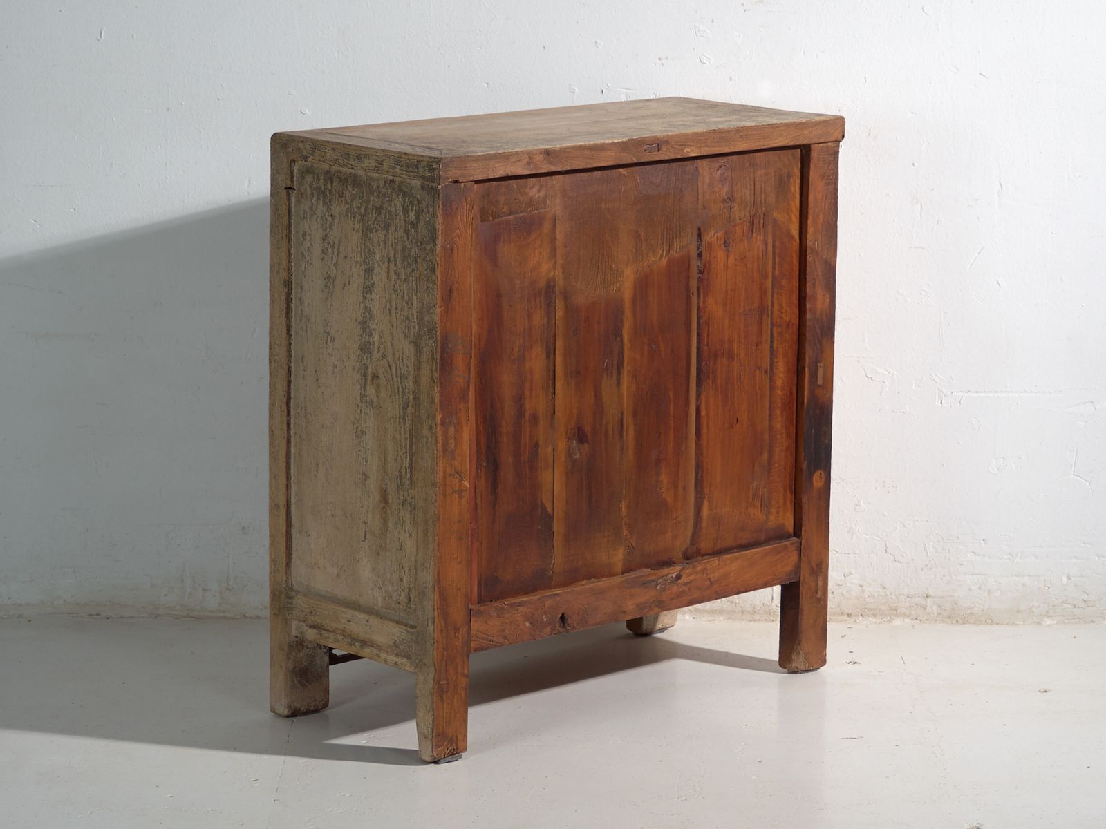 photo for sale Antique Low Cabinet In Elm With Fretwork Apron – China, Circa 1950