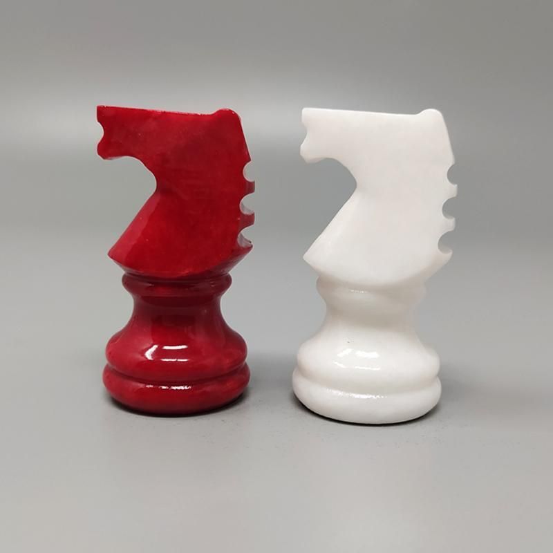 photo for sale 1970s Italian Volterra Alabaster Chess Set – Rare In Red & White. Made In Italy