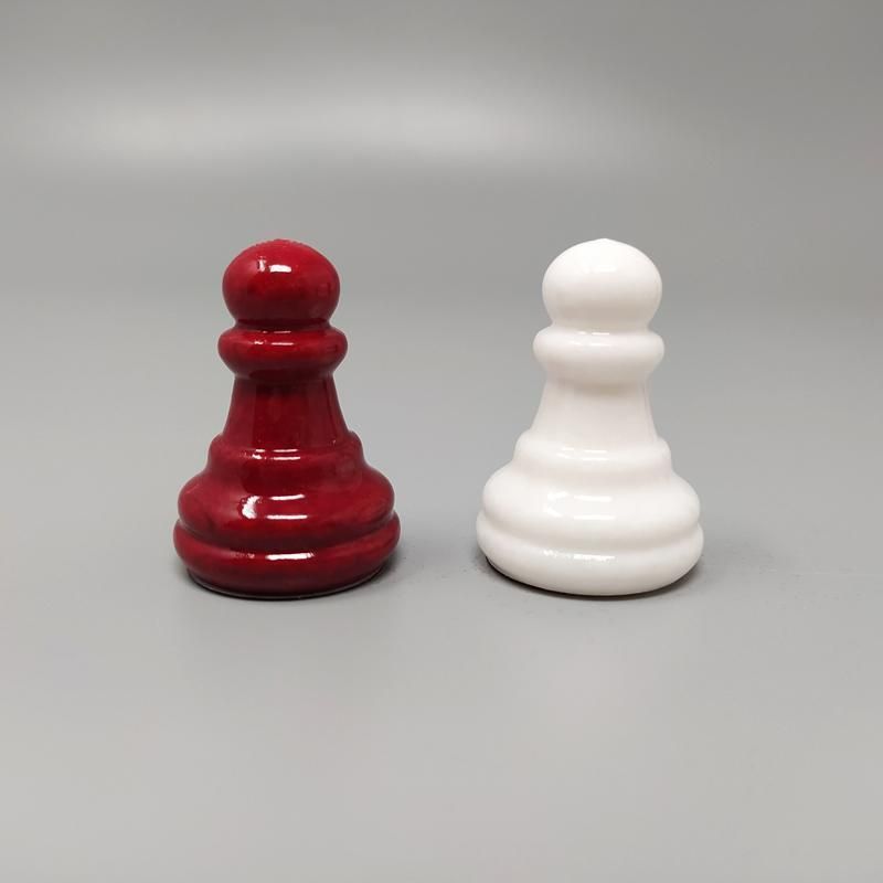 733.0 1970s Italian Volterra Alabaster Chess Set – Rare In Red & White. Made In Italy photo