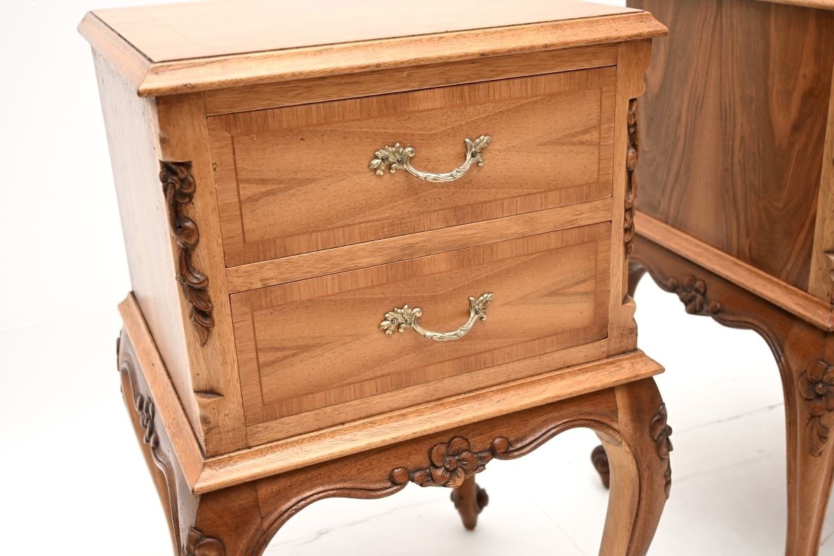 Pair Of Antique French Figured Walnut Bedside Chests photo Furniture